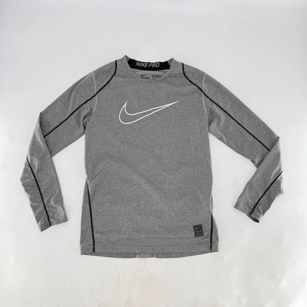 Nike Pro Fitted Training Long Sleeve Top Gray Kids L Large Activewear See Photos
